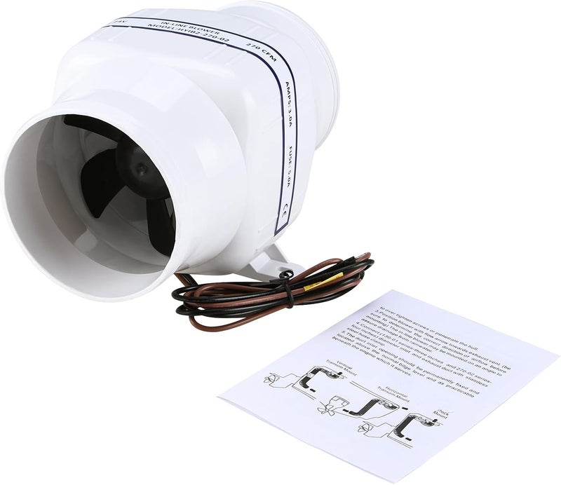 NovelBee Marine 24V Electric 4" in-Line Bilge Air Blower,270CFM in-Line Blower Exhaust Fan for Boat - Image 1